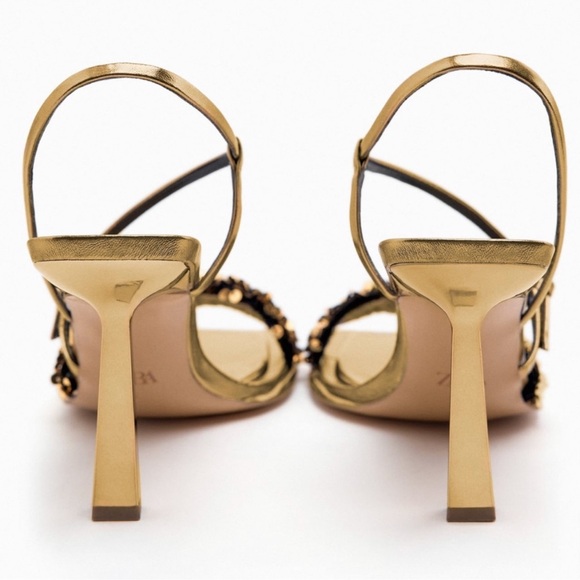 Zara Gold Sequin Women's High Heeled Metallic Sandals - Picture 3 of 6